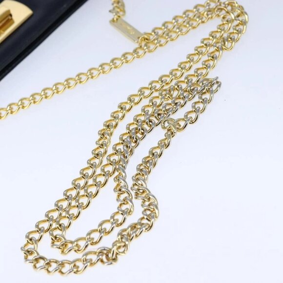 Salvatore Ferragamo Gancini Chain Shoulder Bag Leather Navy Gold Auth 105376 - Picture 8 of 16